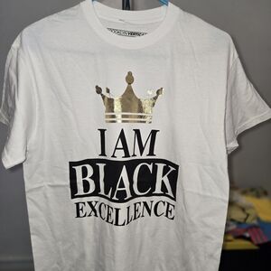 White Tee with Gold Crown and Black Excellence Print